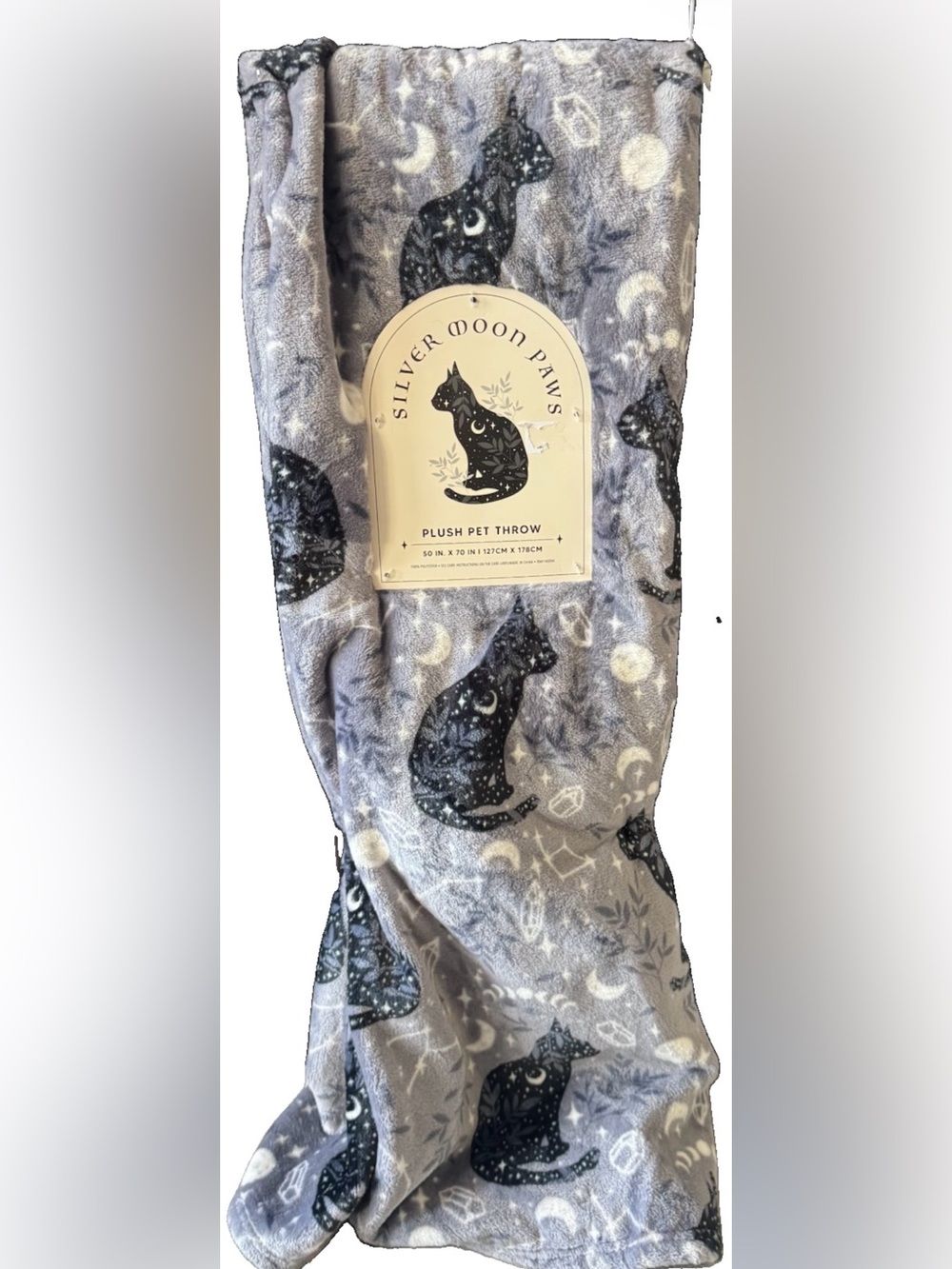 Celestial Halloween Throw Blanket w/Mystical Cats, Constellations, Moons NWT